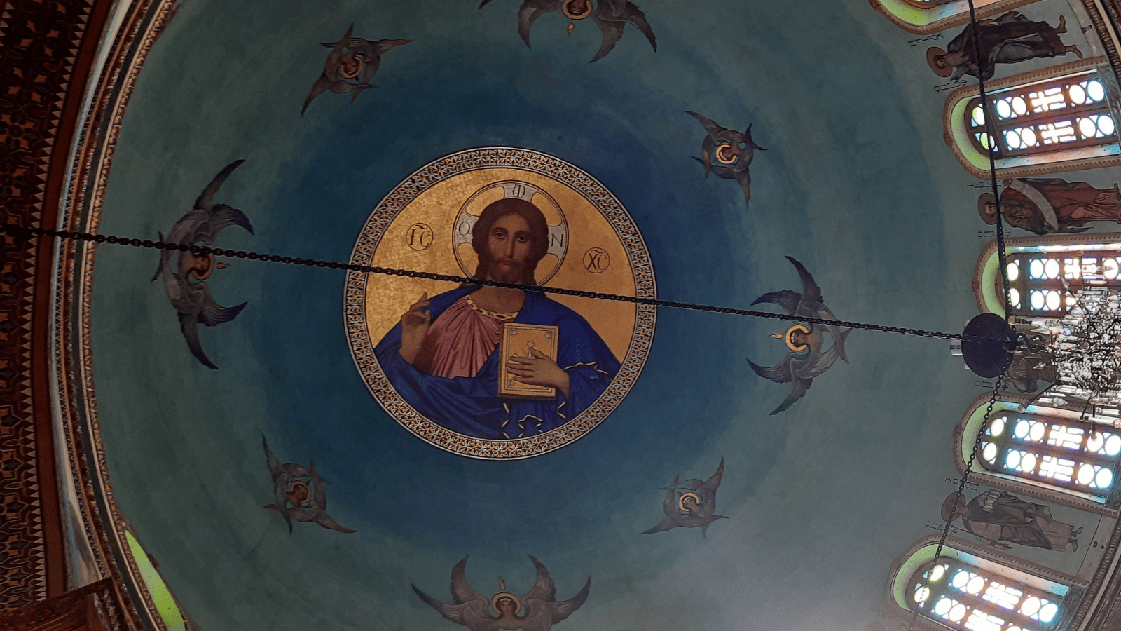 Coptic image of Christ inside an Egyptian church, representing the wider Eastern Christian heritage linked with Al-Muharraq Monastery