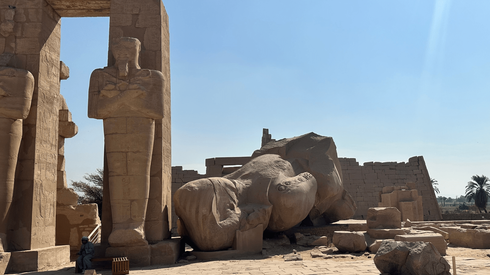 Fallen granite colossus of Ramses II at the Ramesseum in Luxor