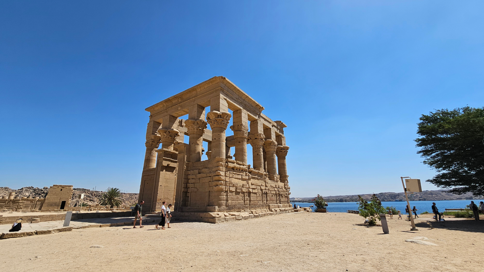 Philae Temple kiosk columns and Nile scenery
