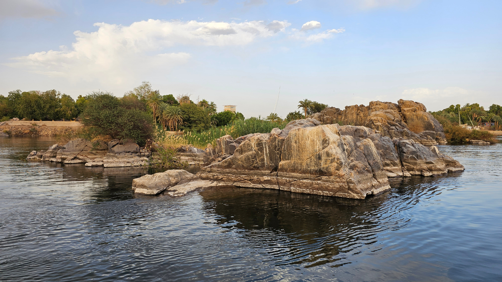 Aswan Nile granite rocks and Lake Nasser landscape near the High Dam