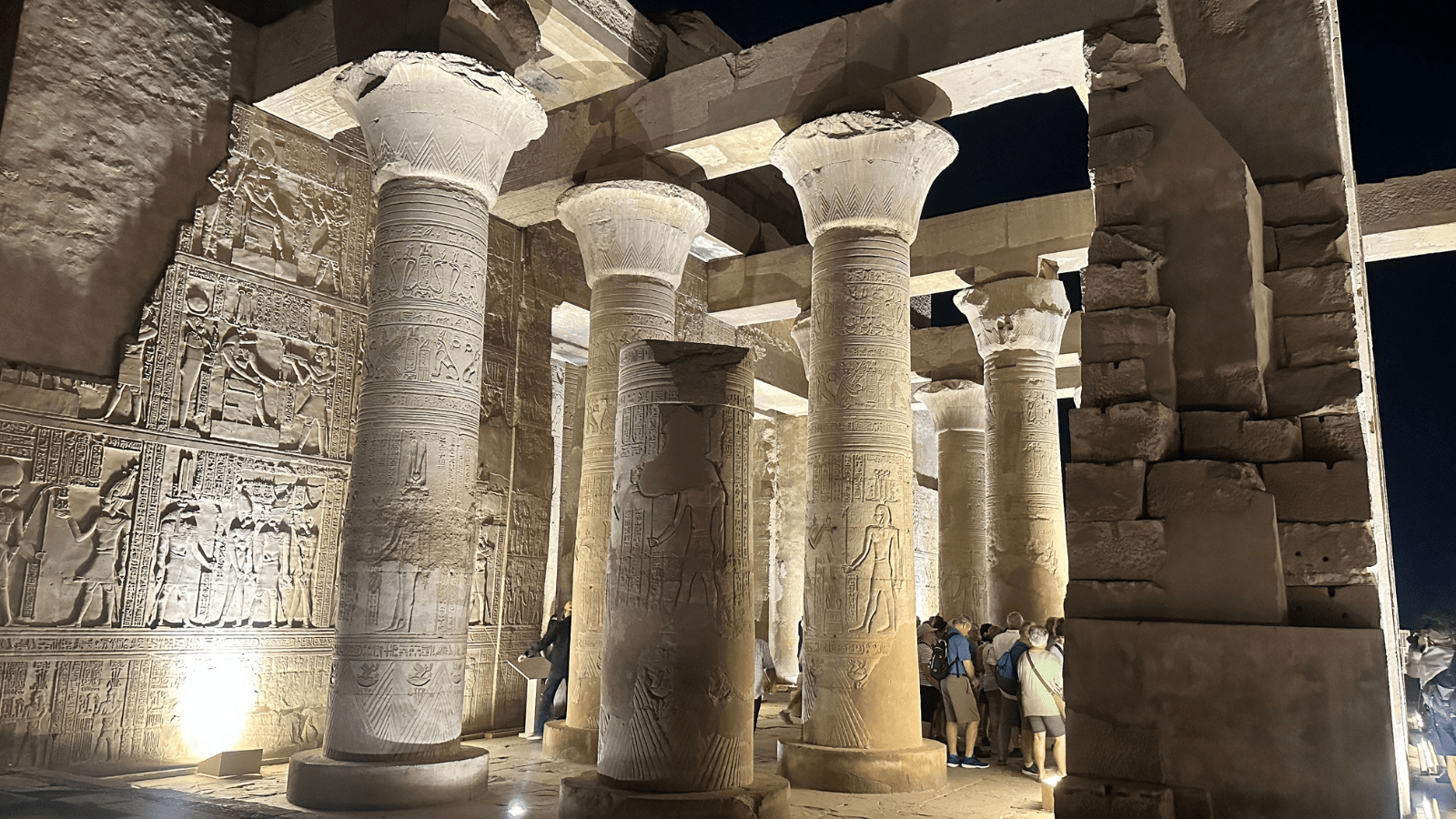 Columned hypostyle halls at Kom Ombo Temple in Upper Egypt
