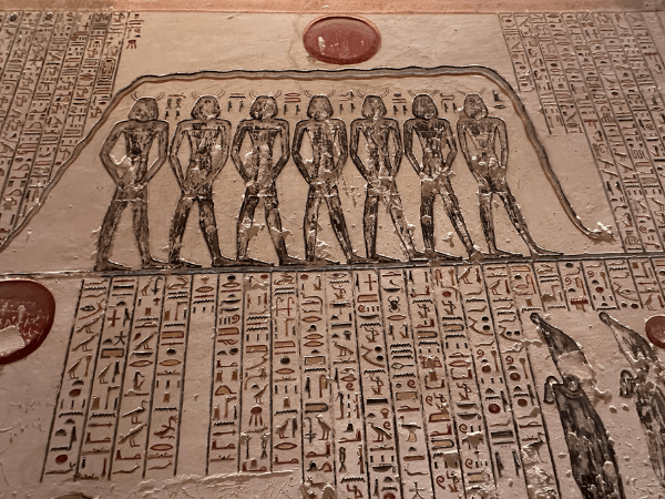 Hieroglyphic reliefs inside a Luxor royal tomb