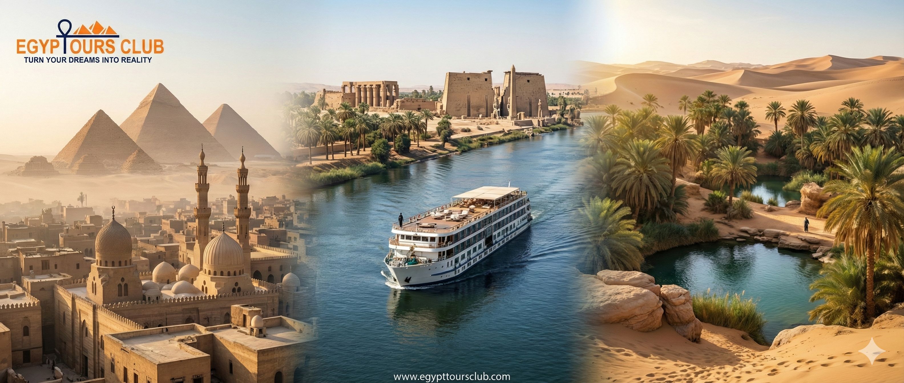 Egypt adventure combining Cairo, Nile Cruise, temples and desert oasis landscapes