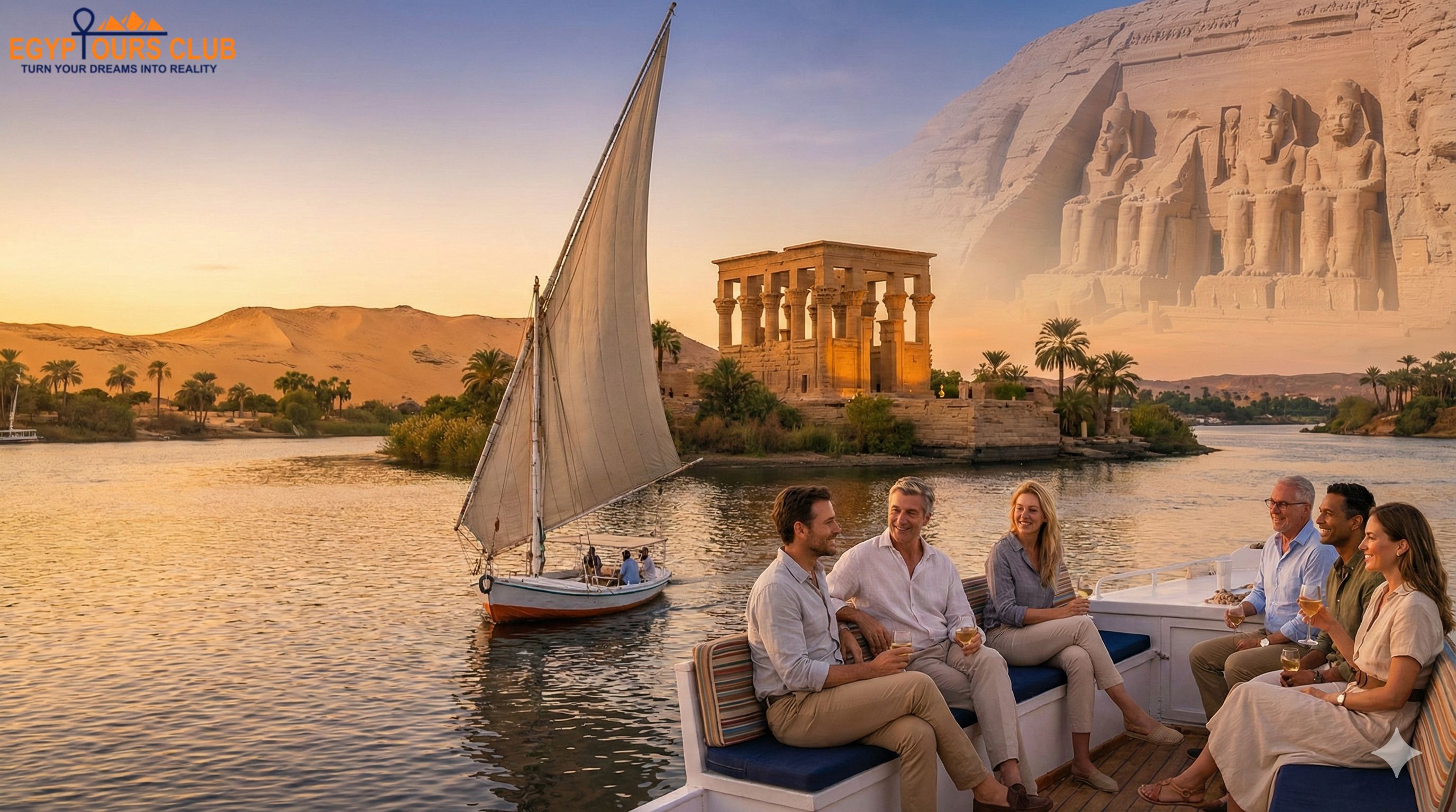 Nile cruise from Aswan to Luxor with temples and river views