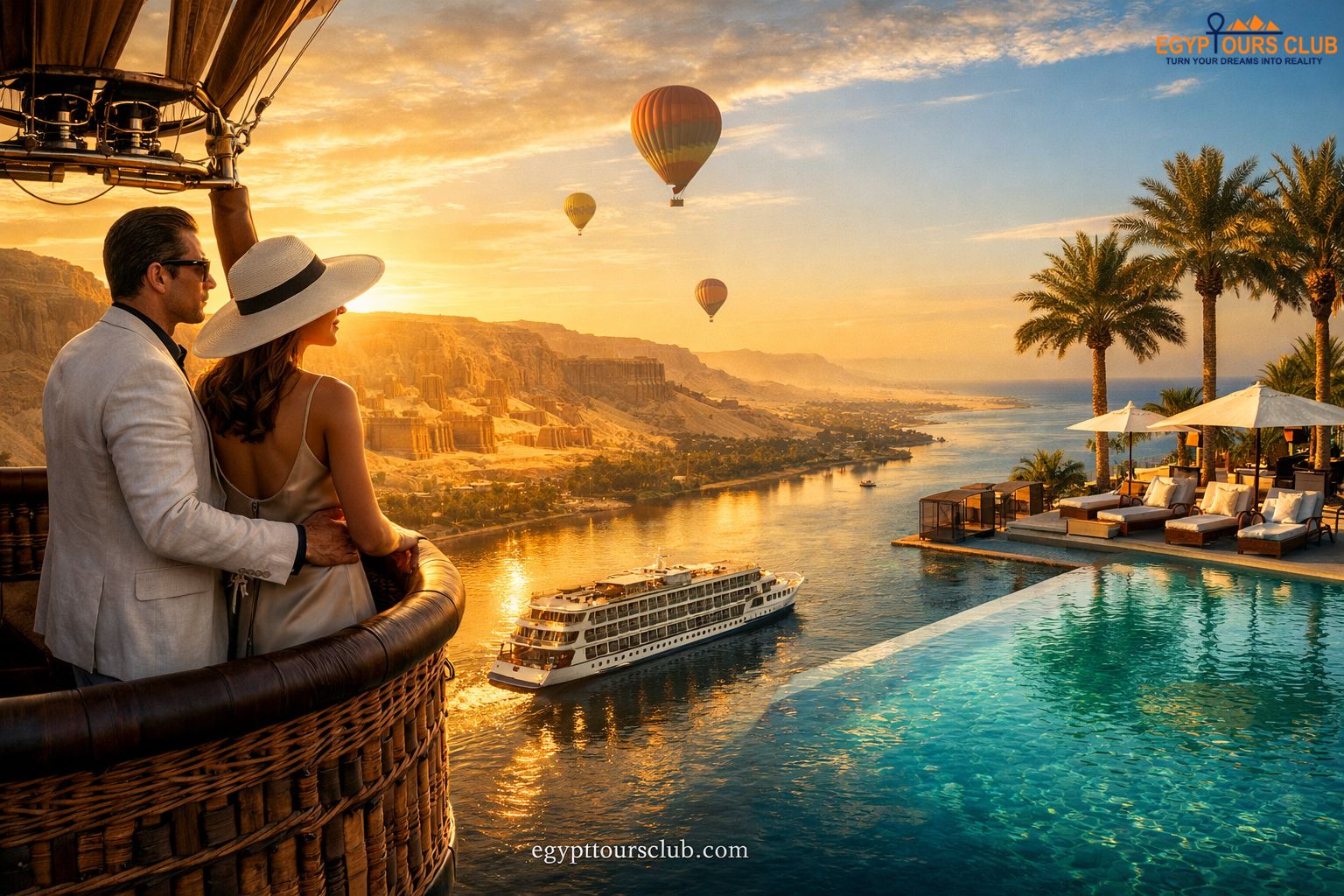 Private luxury Egypt journey with Nile Cruise, pool and hot air balloon experience