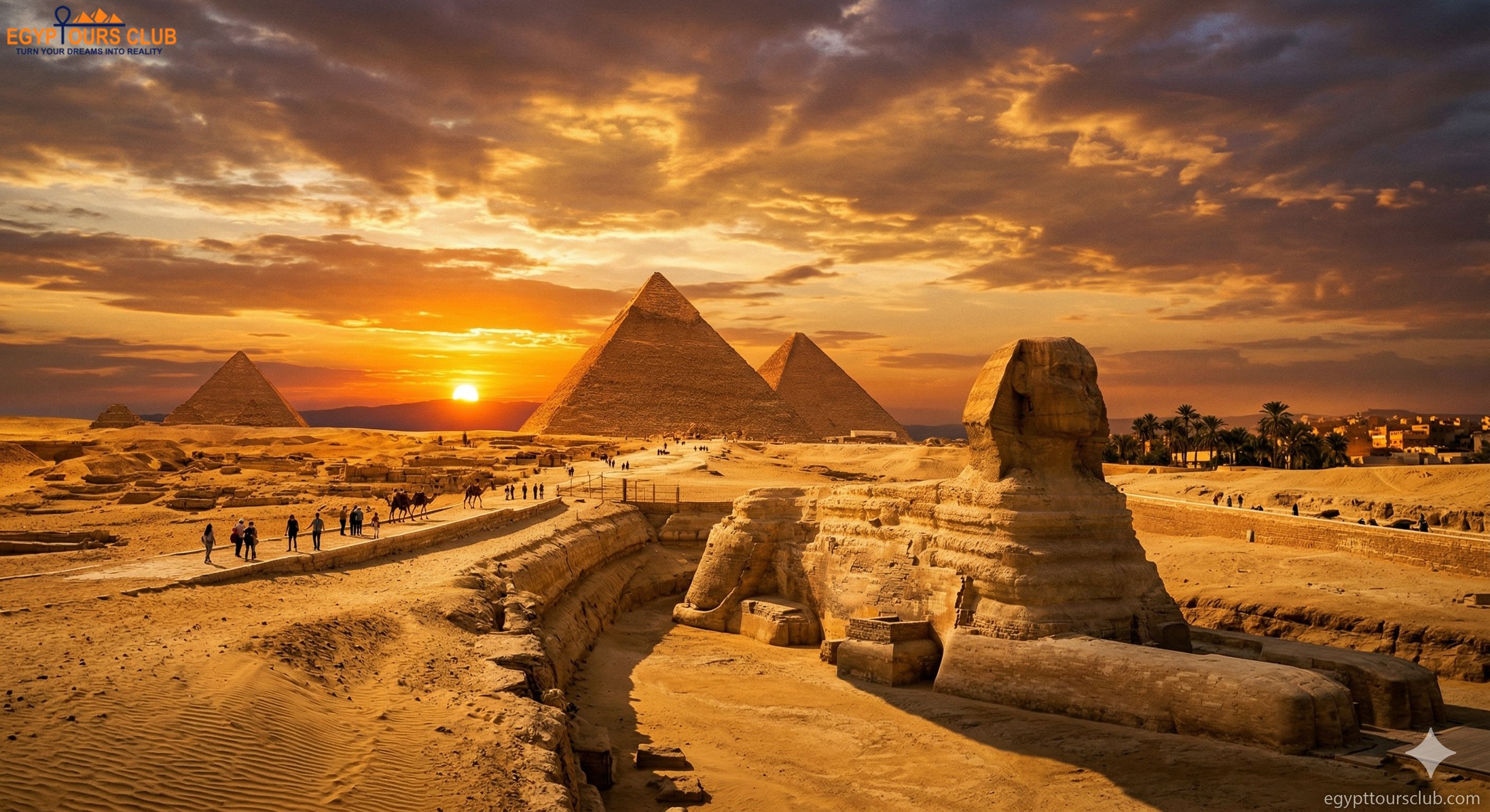 The Great Sphinx of Giza with the pyramids on the Giza Plateau