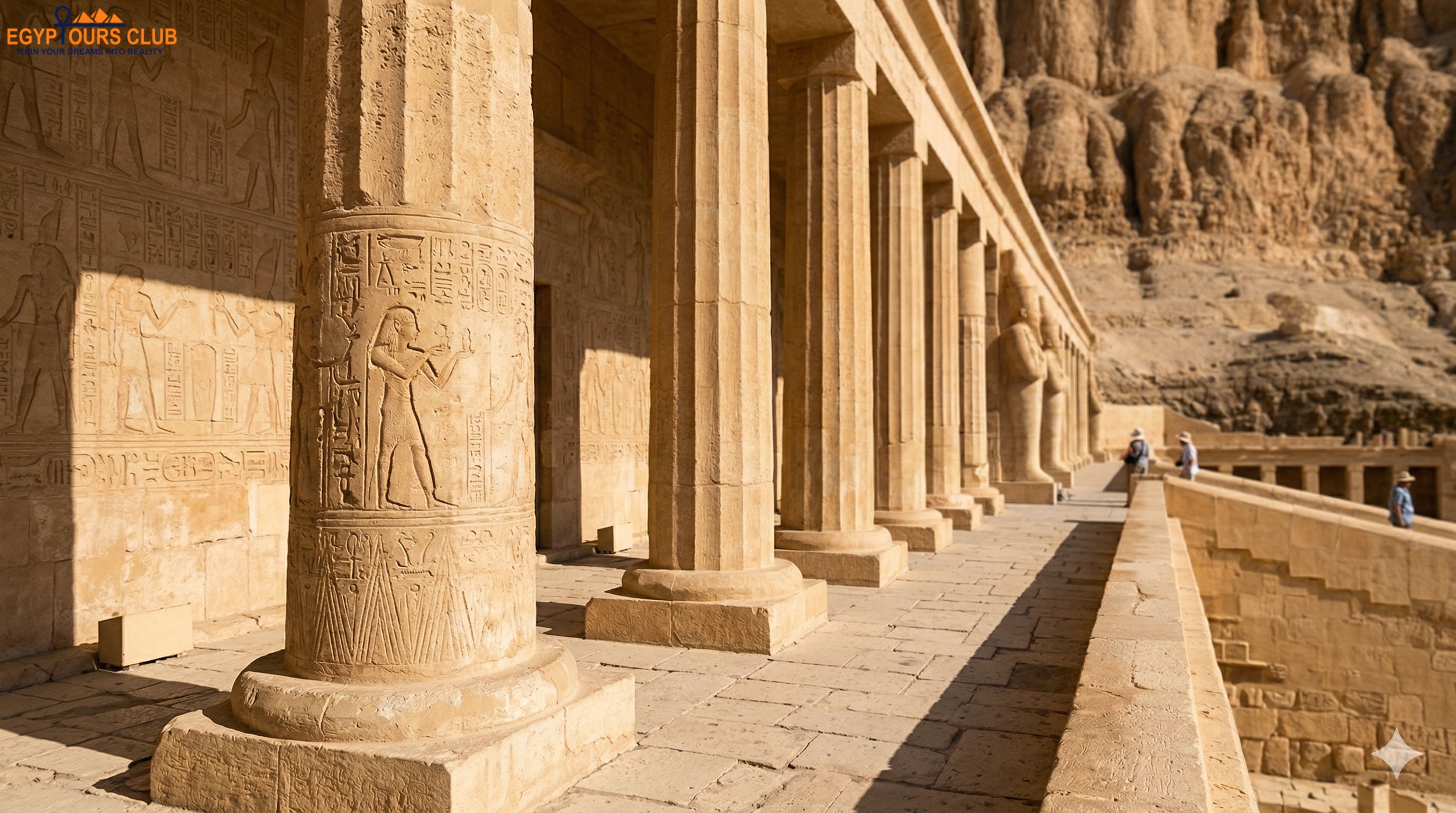 Hatshepsut Temple columns and reliefs in Luxor West Bank