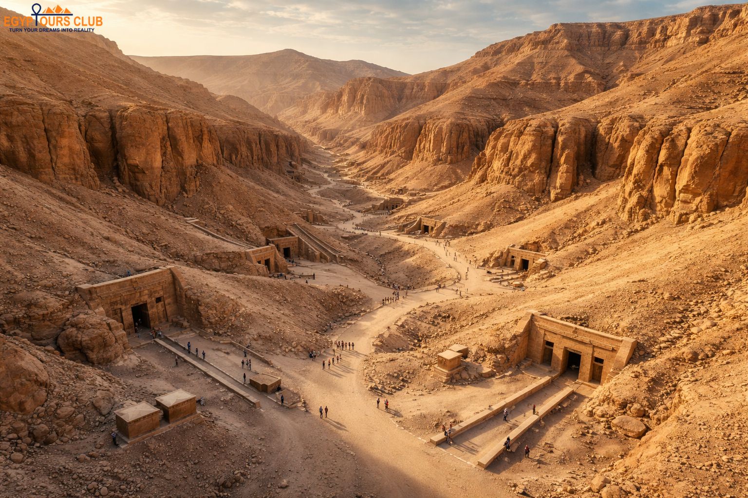 Valley of the Kings royal tombs and desert cliffs in Luxor West Bank