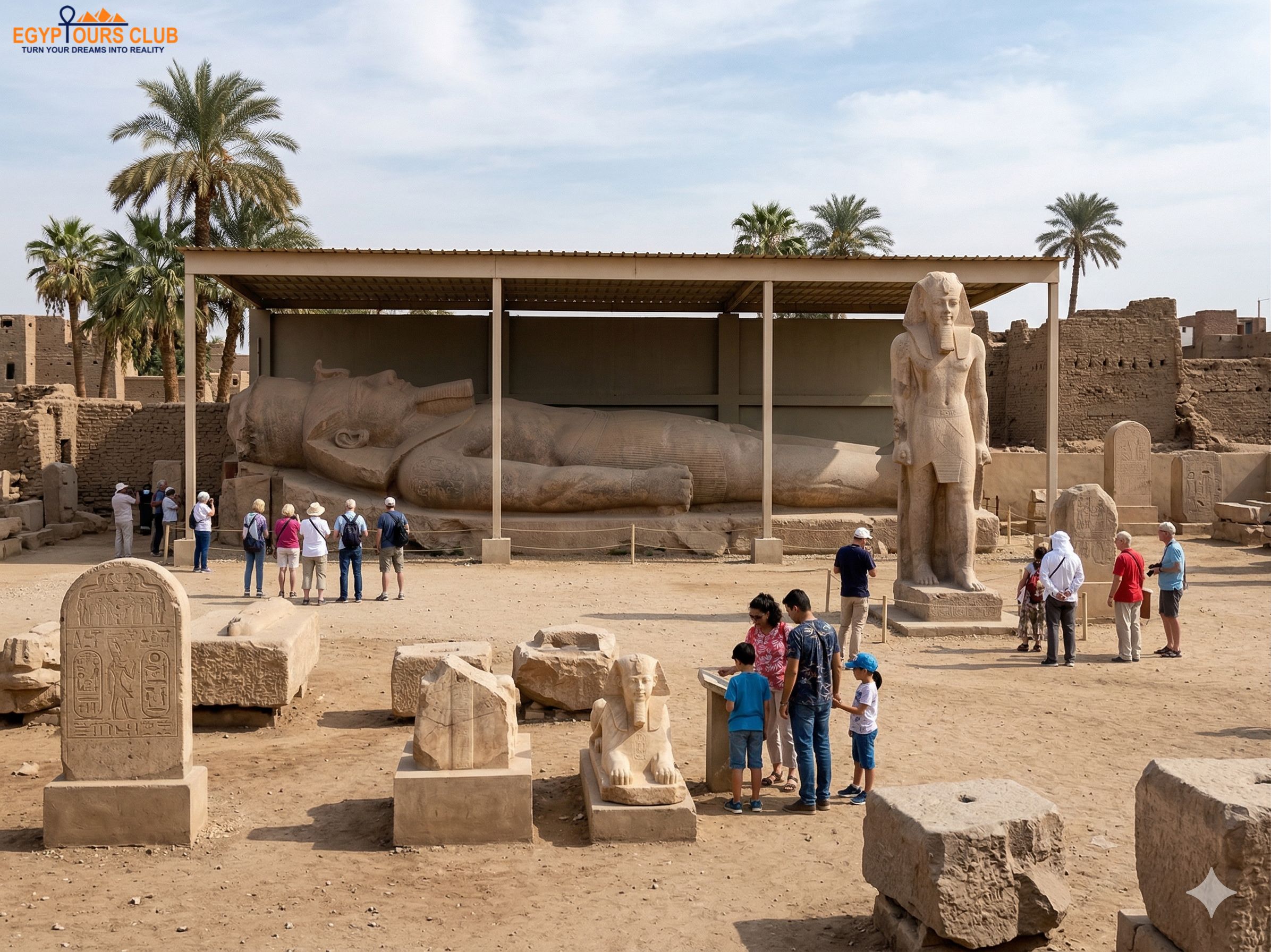 Memphis open-air museum with Ramses II statue and ruins