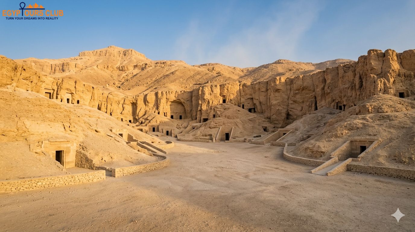 Valley of the Queens Luxor royal tombs and desert cliffs