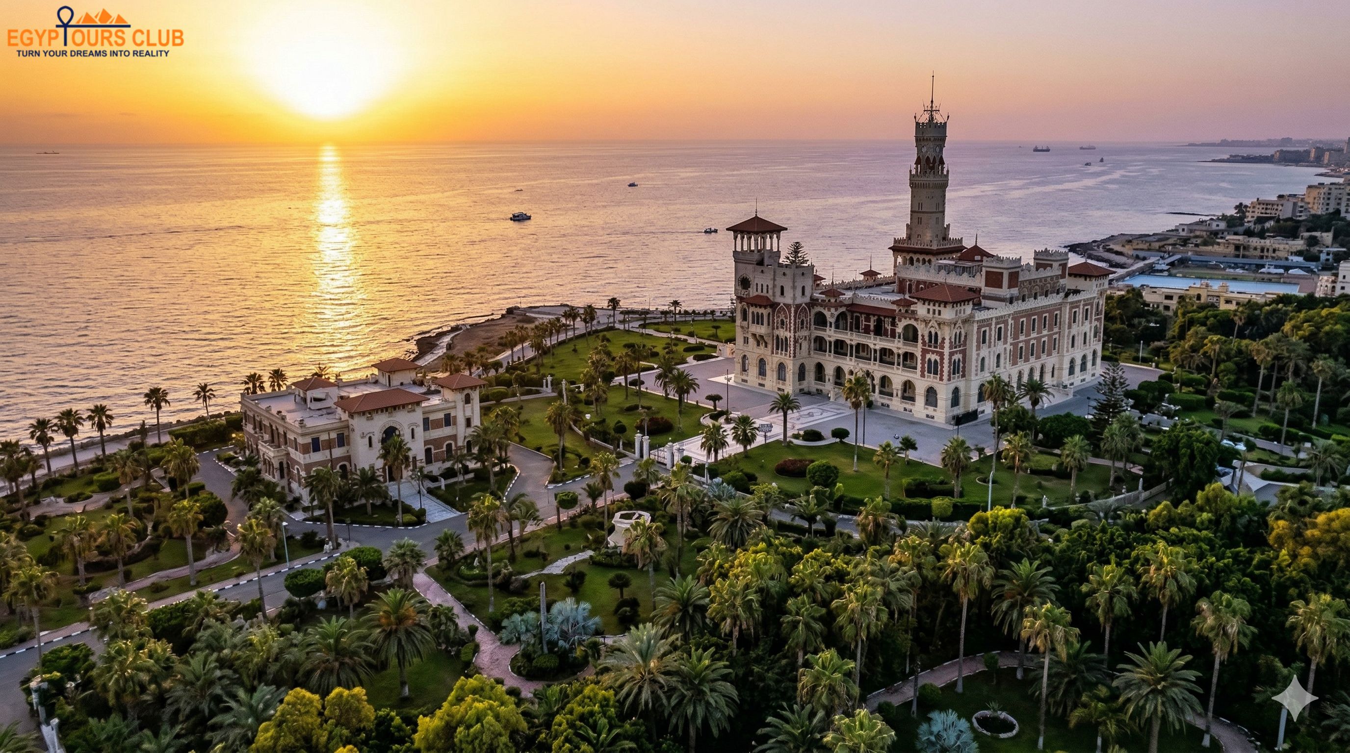 Montaza Palace Alexandria Egypt royal gardens and Mediterranean sea view