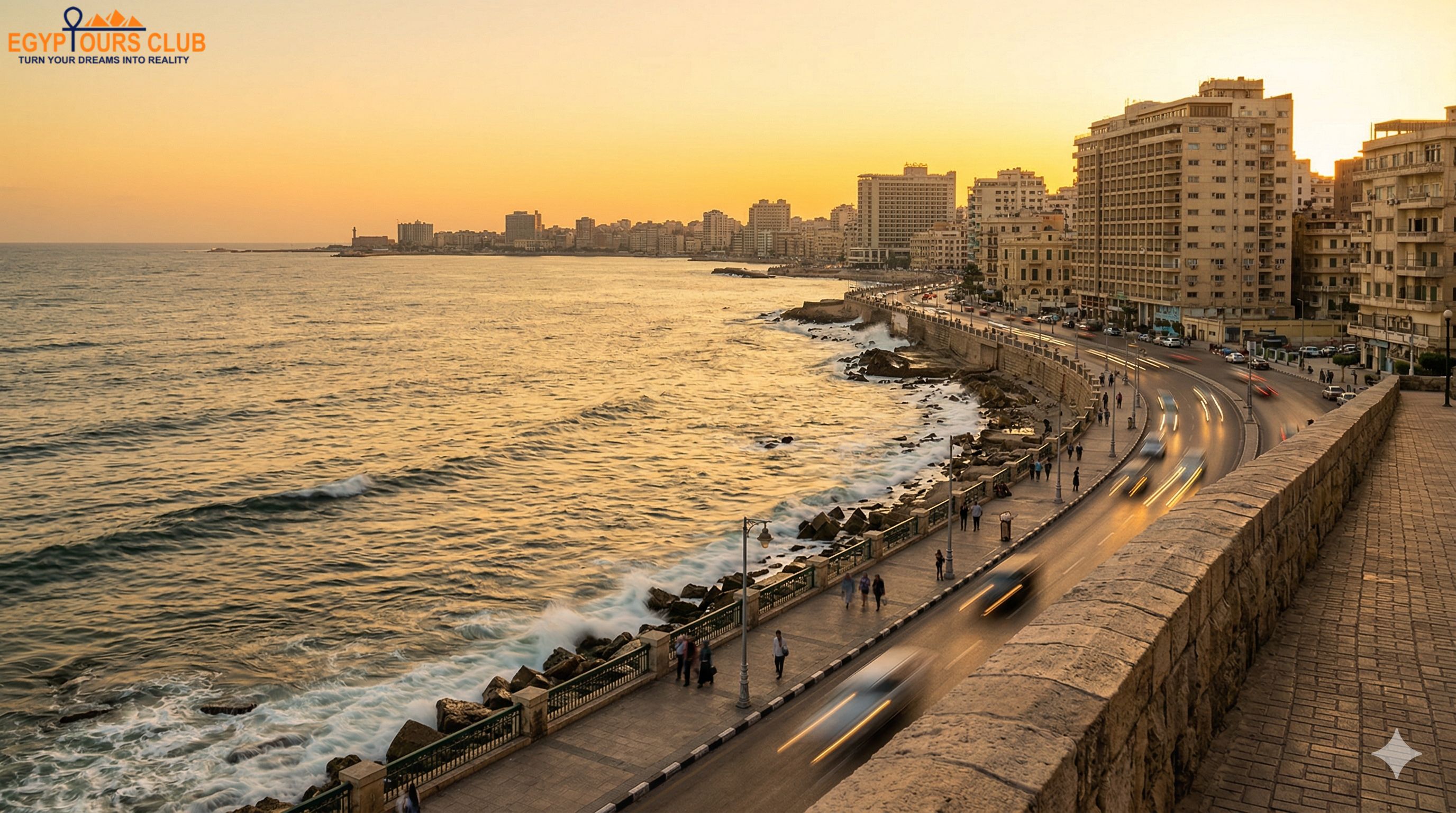 Alexandria Corniche Egypt Mediterranean waterfront and sea view