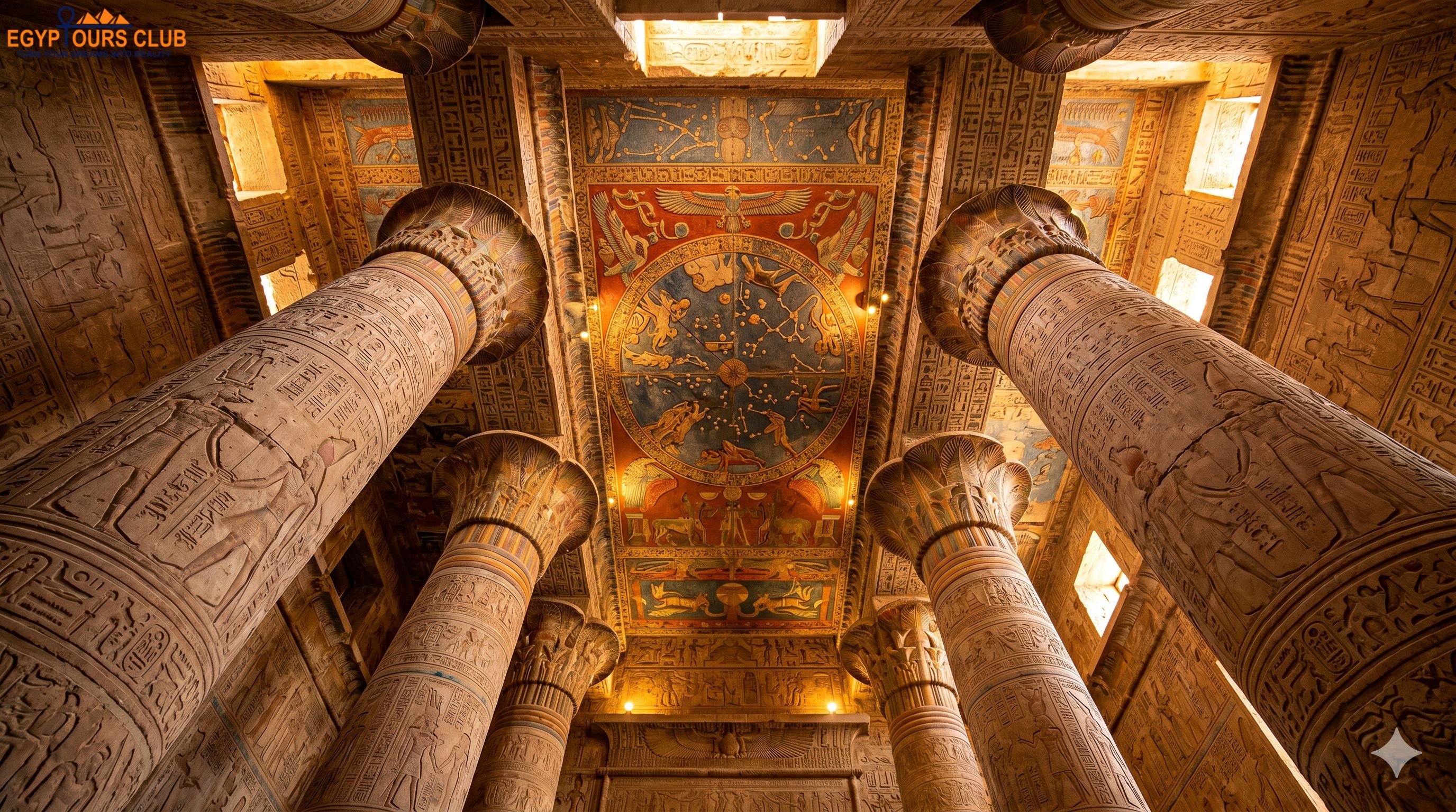 Esna Temple Luxor Egypt restored ceiling and columns
