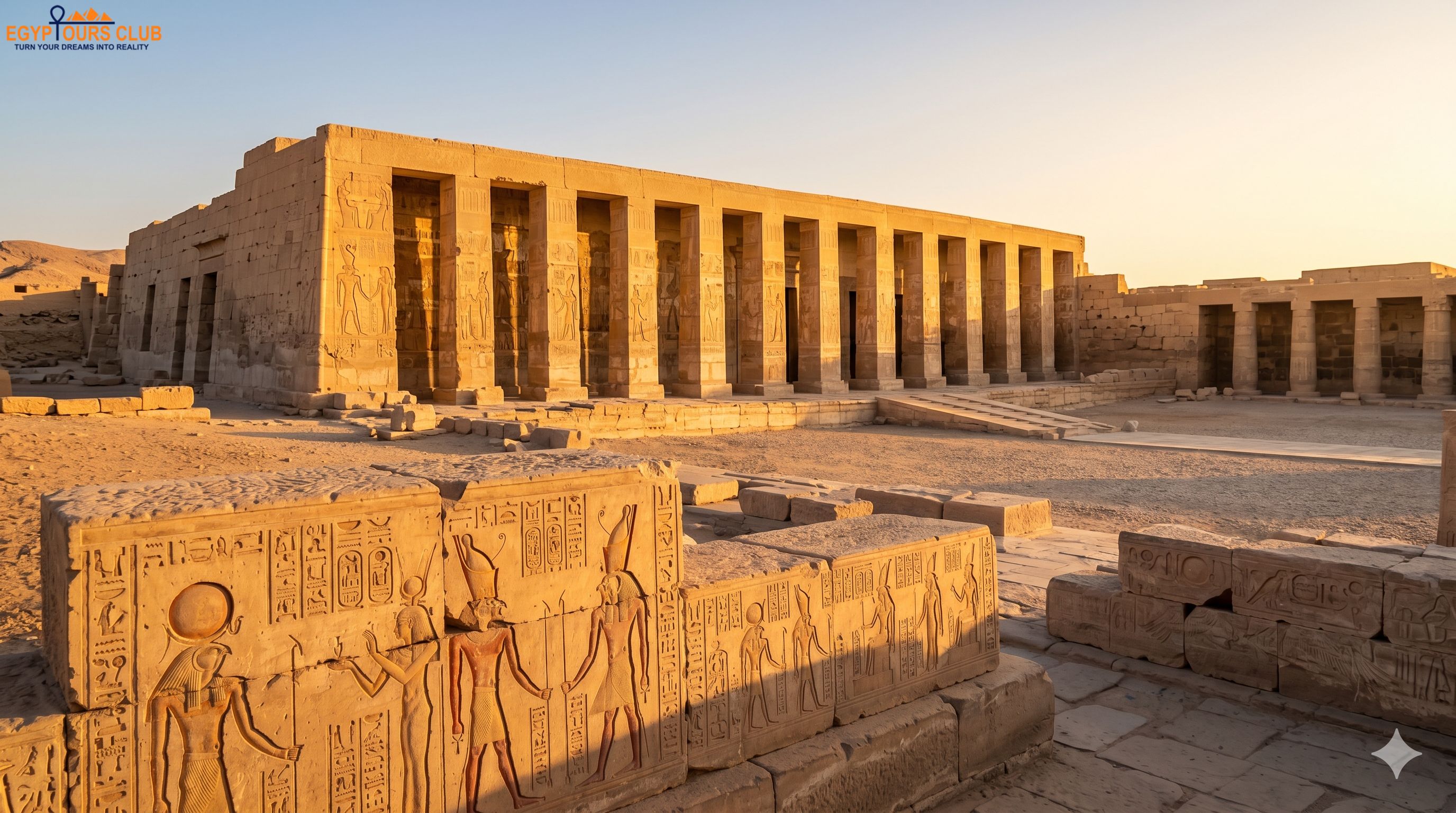 Abydos Temple of Seti I Egypt exterior with sacred reliefs