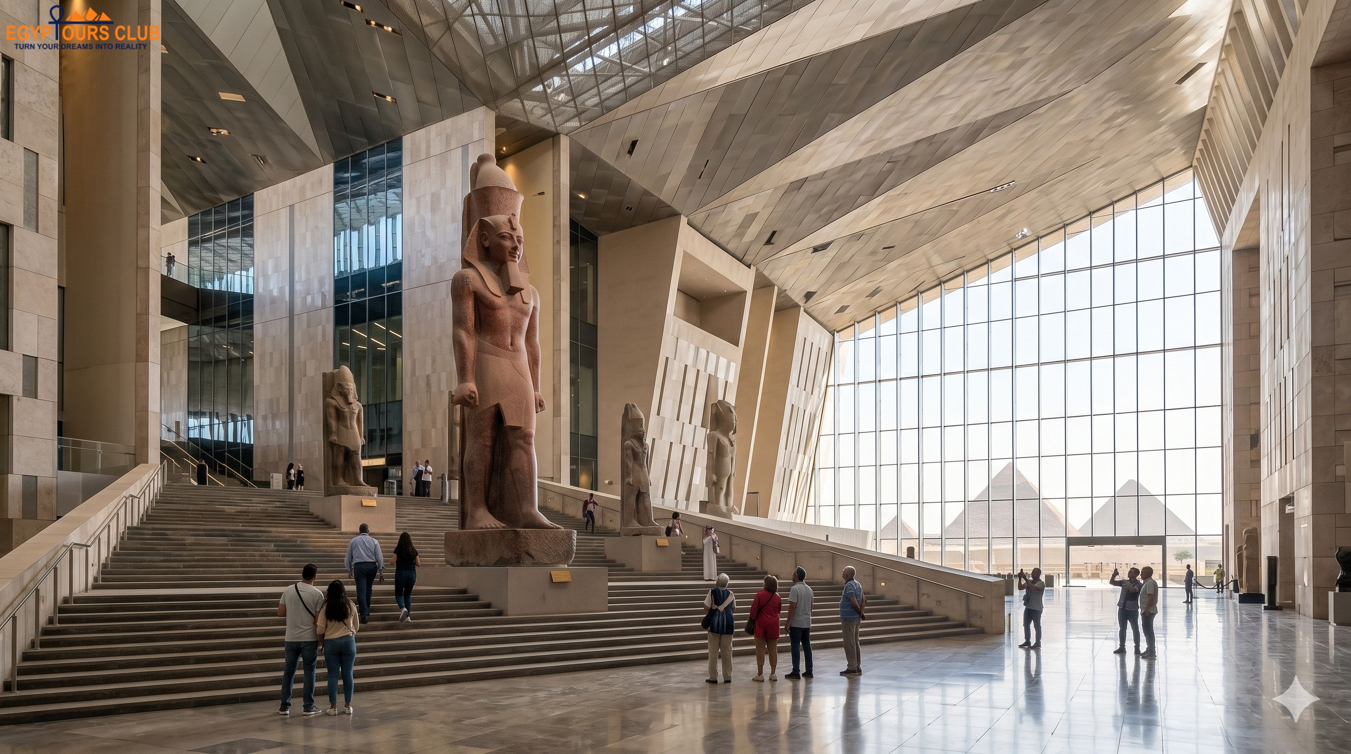 Grand Egyptian Museum interior near the Giza Pyramids