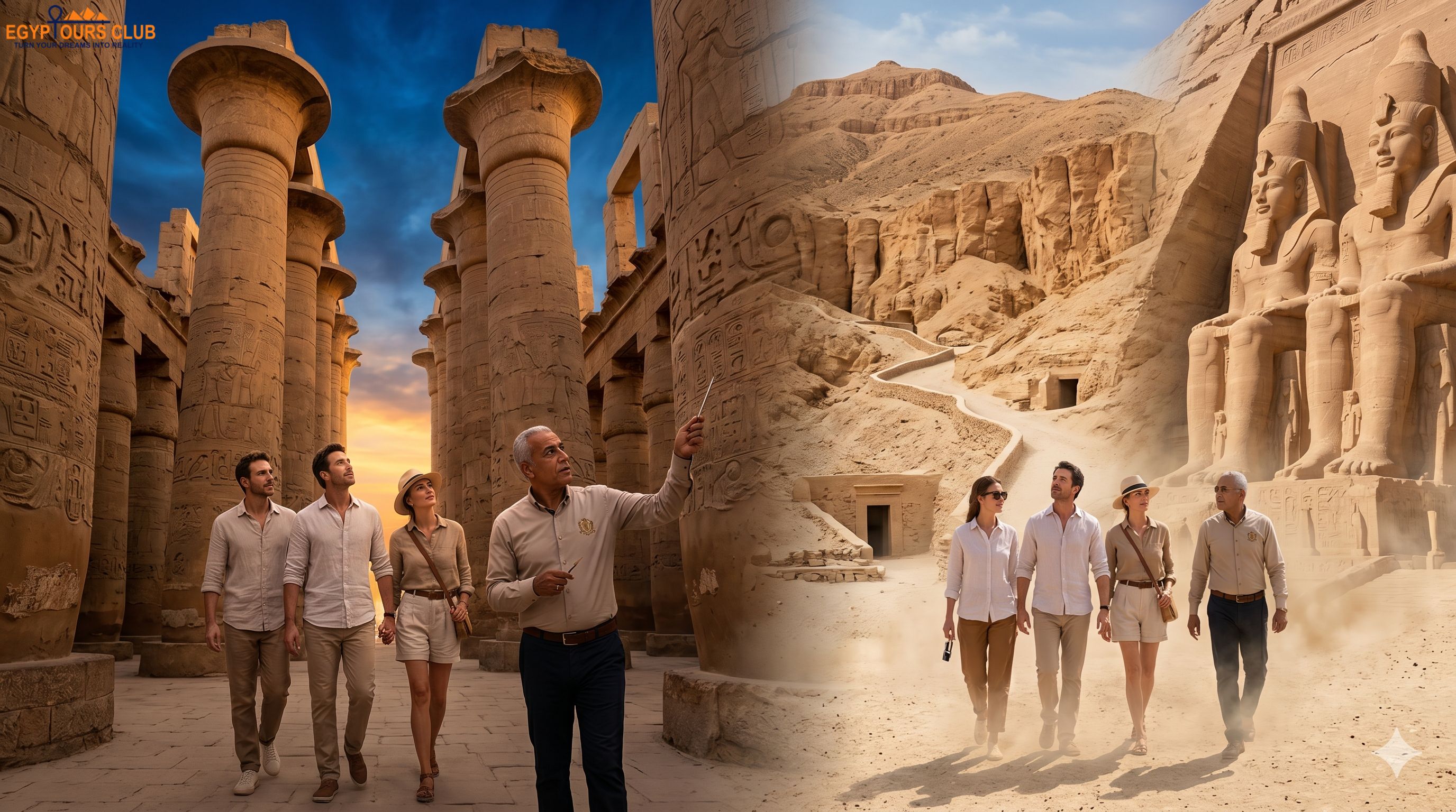 Grupo de cruceristas llegando para una excursión organizada en tierra por Egipto