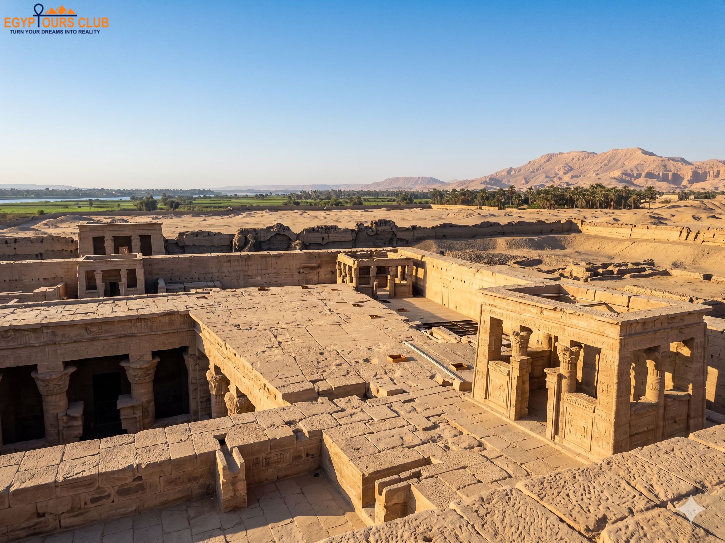 Dendera Temple roof and sacred enclosure view near Qena