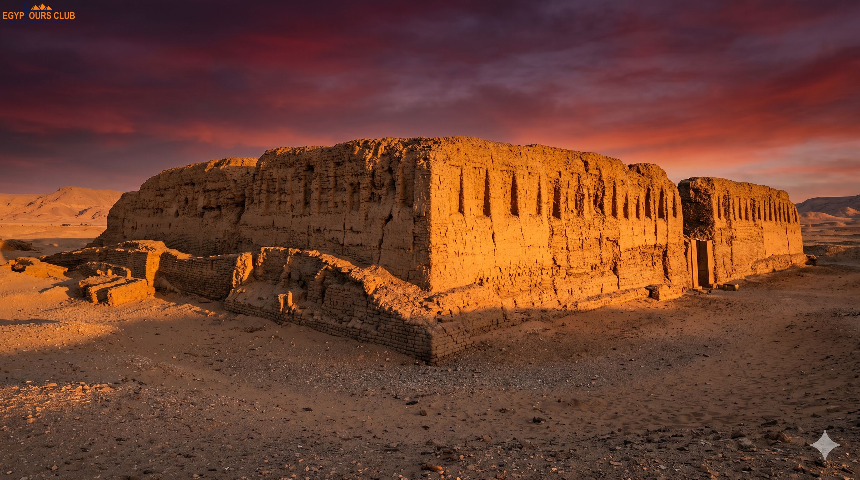 Shunet El-Zebib at sunset in the Abydos desert landscape