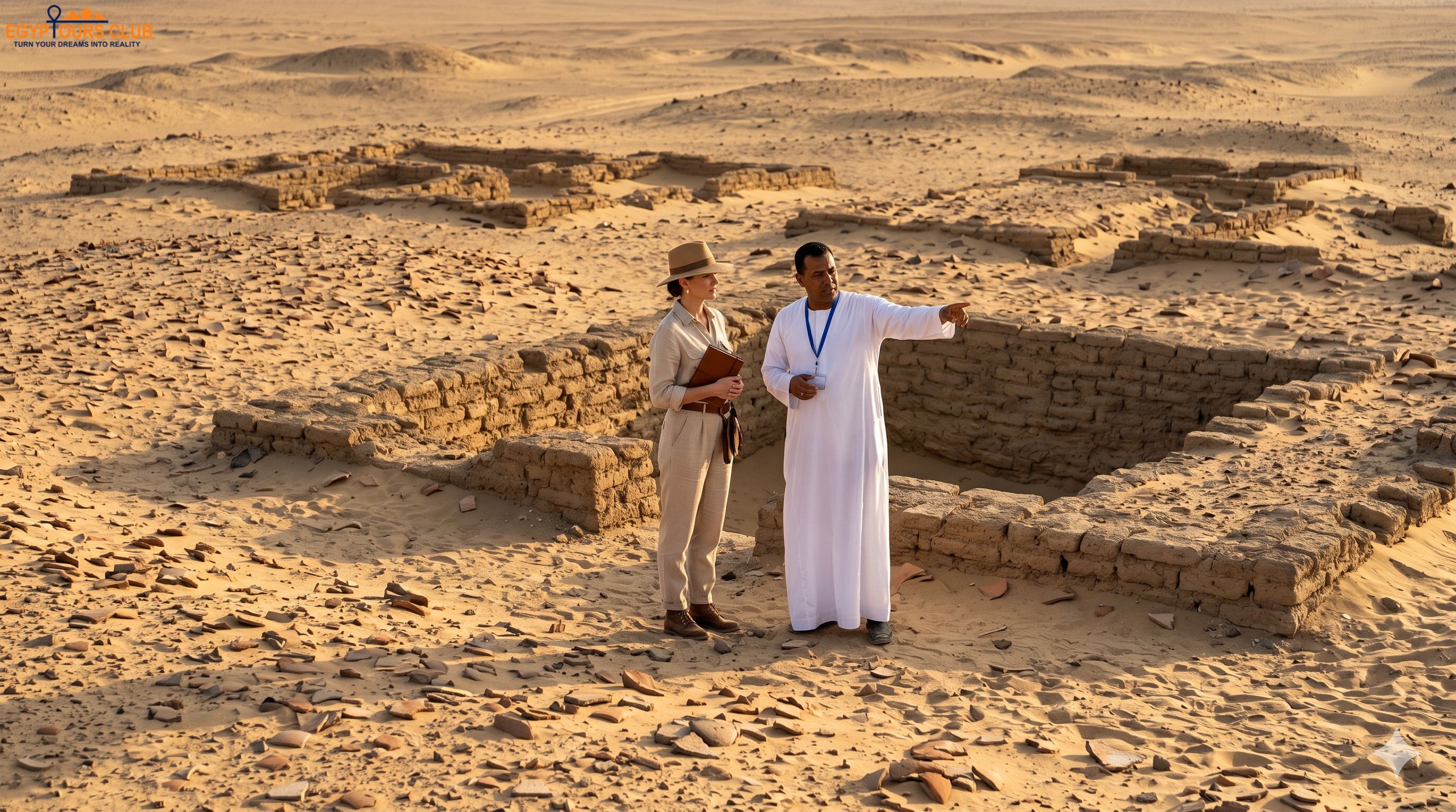 Guide explaining Umm El-Qa'ab royal tombs in Abydos Egypt