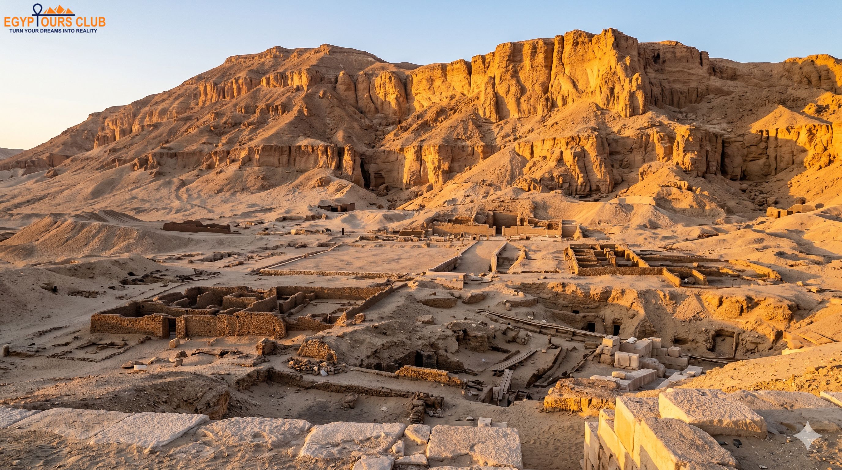 Senusret III Tomb at Abydos royal necropolis with desert cliffs and tomb area