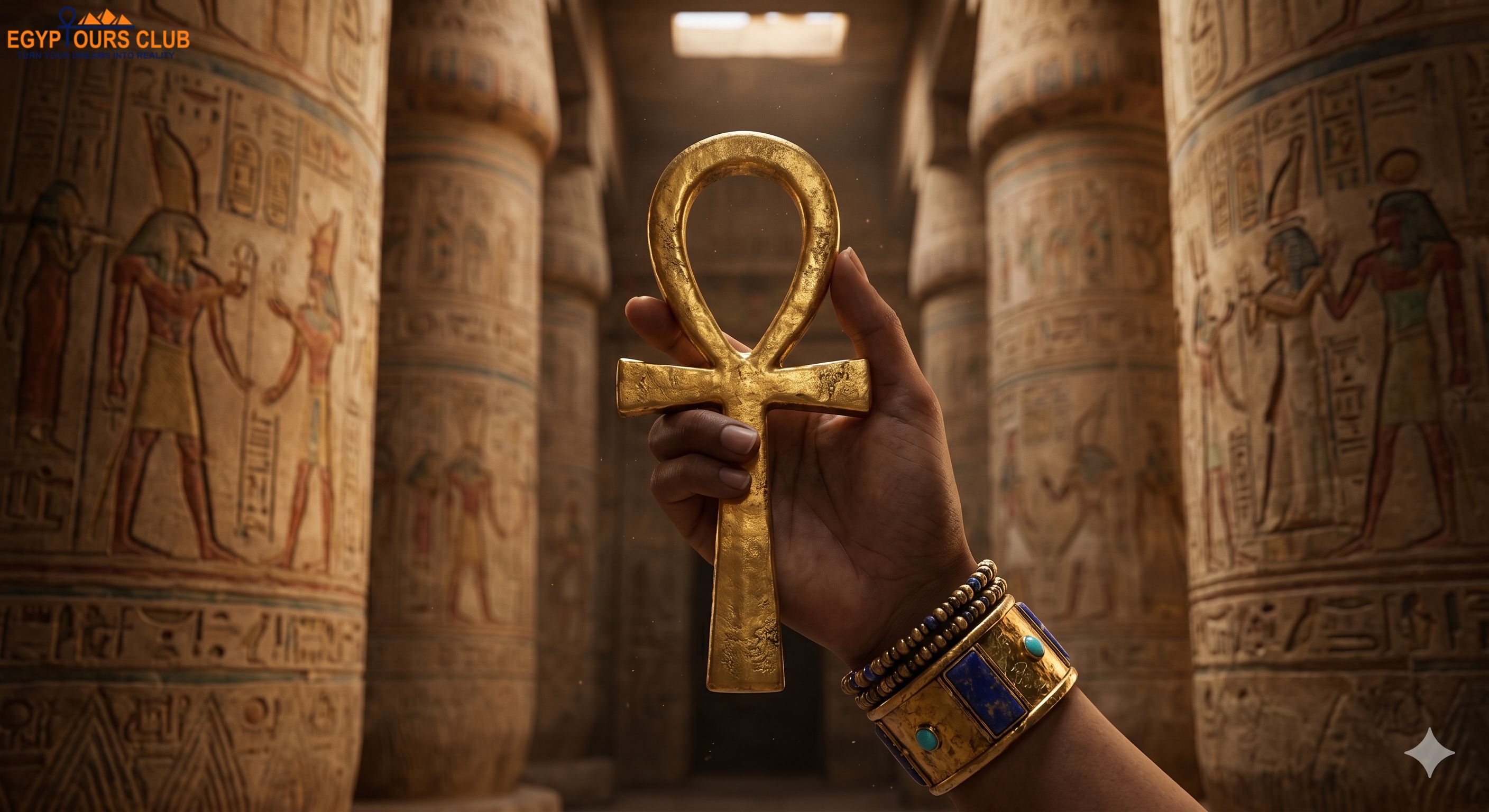 The ankh symbol in ancient Egyptian art representing life and divine power