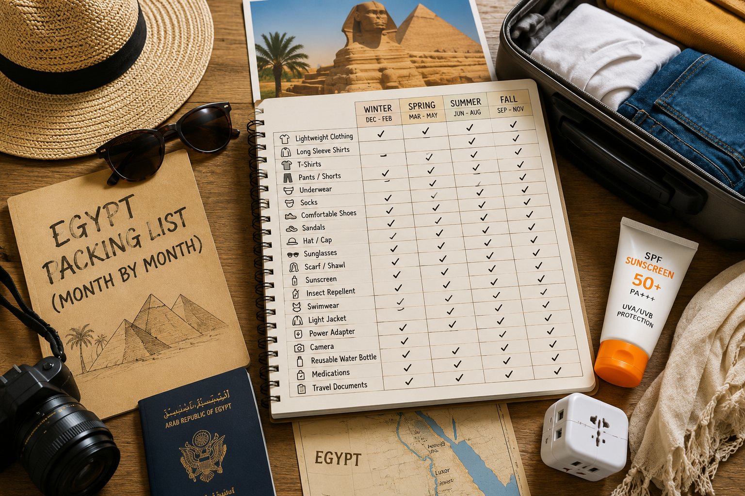Lista de equipaje para Egipto (mes a mes)