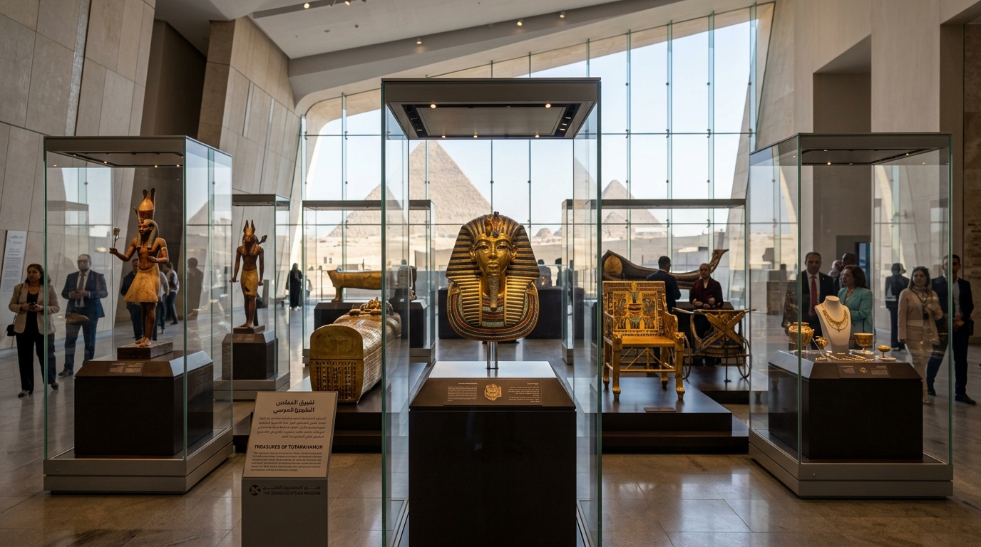 Tesori di Tutankhamon nel Grand Egyptian Museum durante un tour culturale al Cairo
