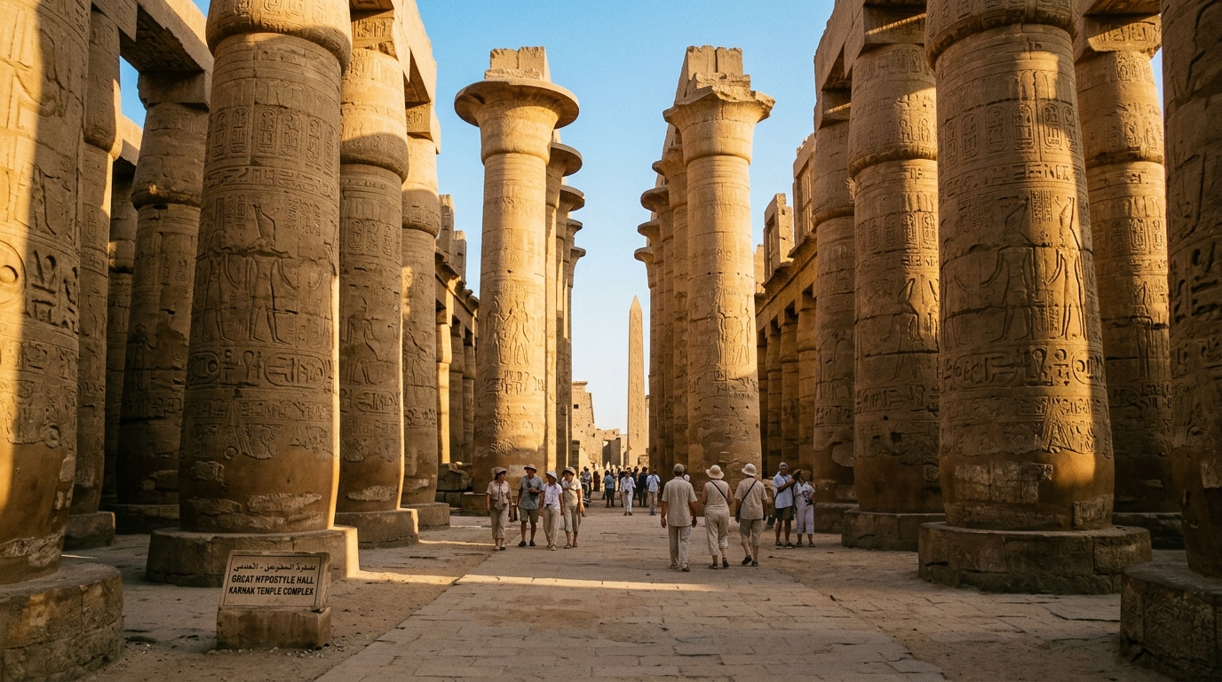 Complesso templare di Karnak a Luxor con monumentale architettura dell’antico Egitto