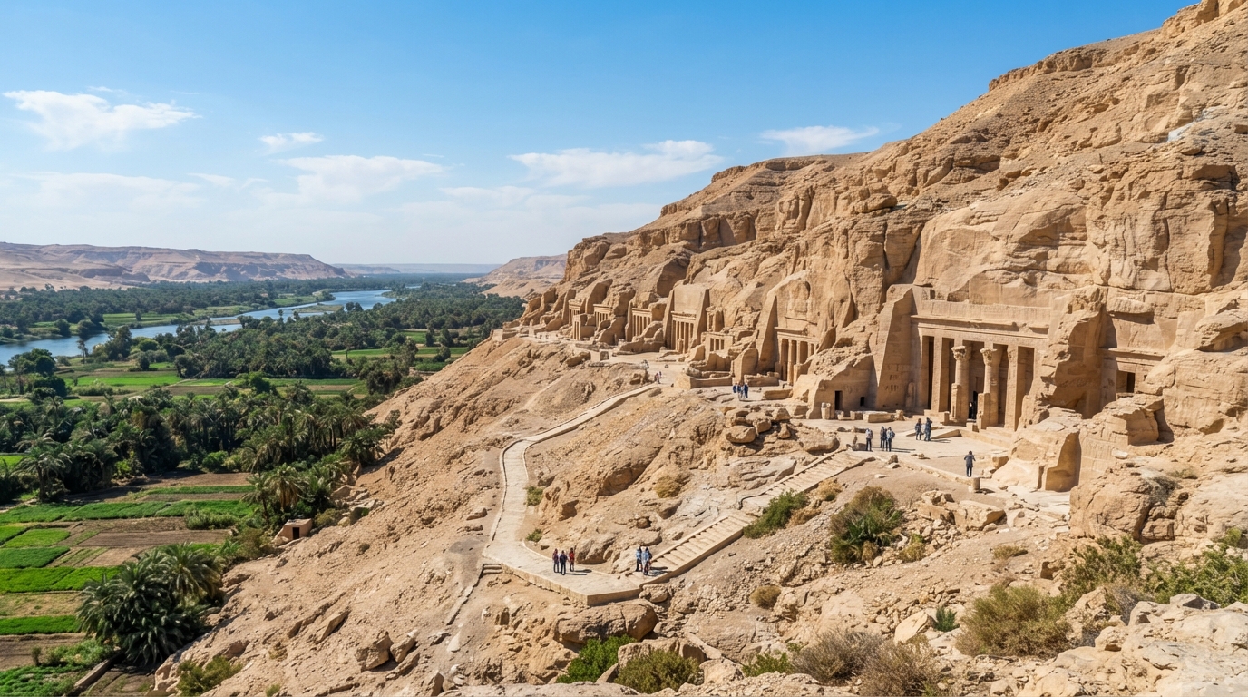 Beni Hassan Tombs in Minya, Egypt . banner