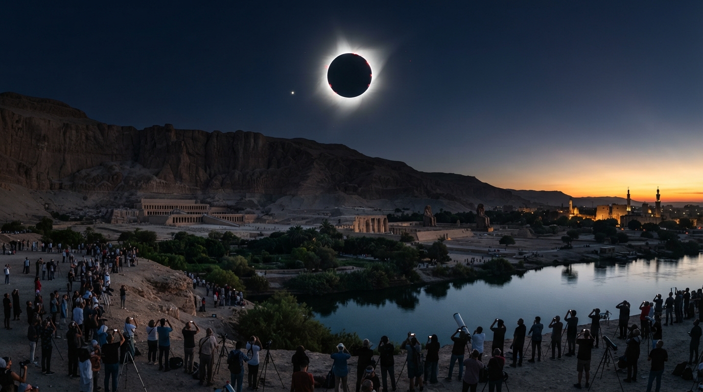 migliori luoghi per osservare l’eclissi solare totale del 2027 a Luxor, Egitto