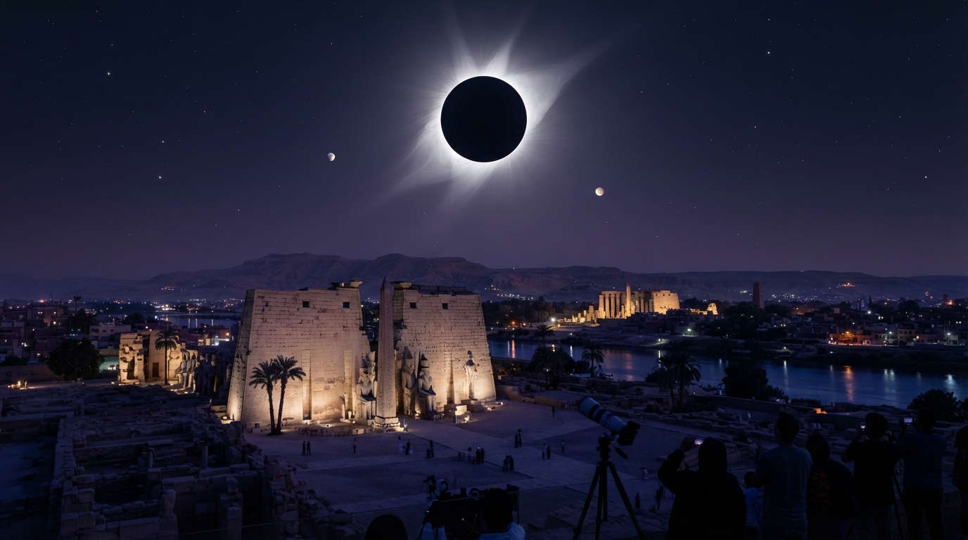 Guida Completa ad Astrofotografia, Sicurezza Oculare e Logistica per l’Eclissi di Luxor 2027 . banner